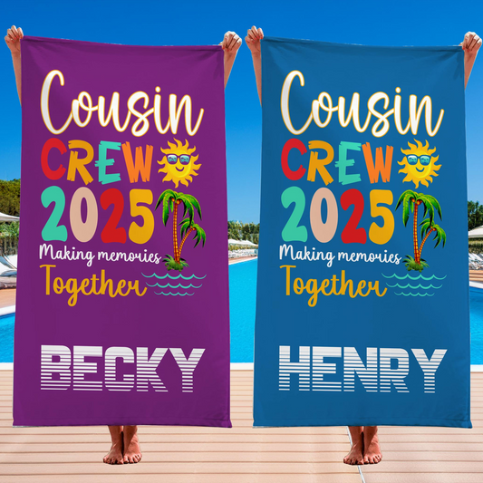Custom Cousin Crew Beach Towel, Matching Cousin Trip Gift, Family Reunion Gift, Cousin Vacation Unique Gift, Kids Birthday Pool Party Gift