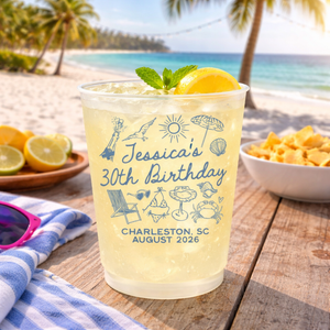 Beach Birthday Cups Coastal Birthday Party Decor, Custom Frosted Cup for Birthday Party, Personalized Frosted Cup