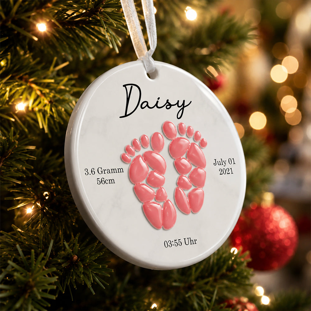Sea Glass Effect Baby Footprint Christmas Gift for New Parents, Newborn - Real 3D Raised Ornament