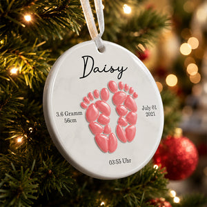 Sea Glass Effect Baby Footprint Christmas Gift for New Parents, Newborn - Real 3D Raised Ornament