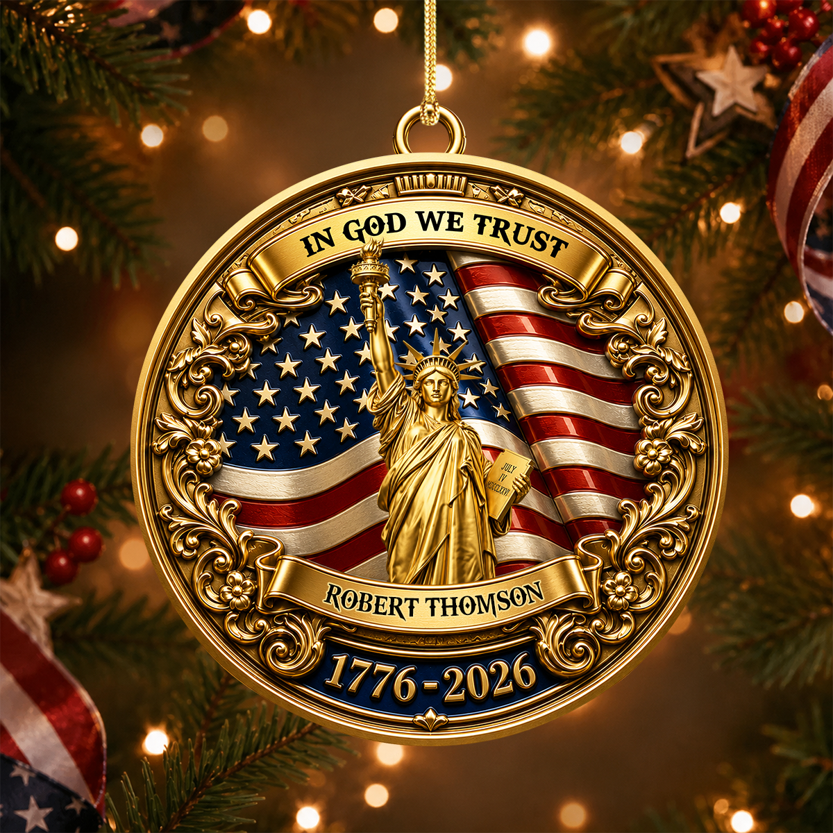Liberty In God We Trust - Real 3D Raised Ornament