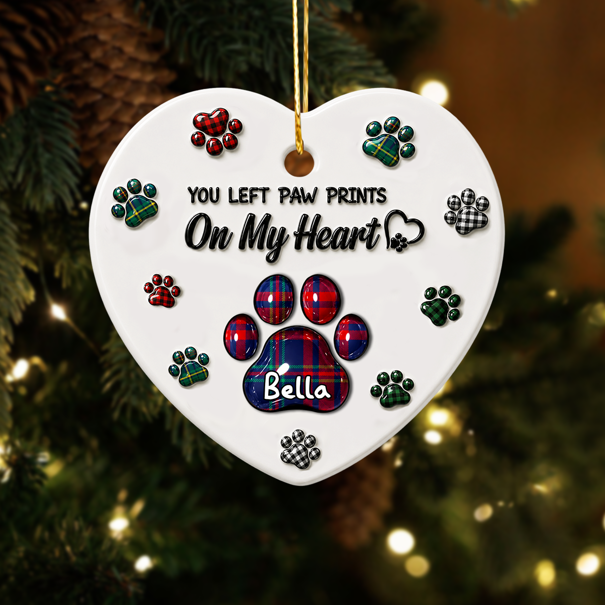 Memorial Dog Cat You Left Paw Prints On My Heart Memorial Ornament - Real 3D Raised Ornament