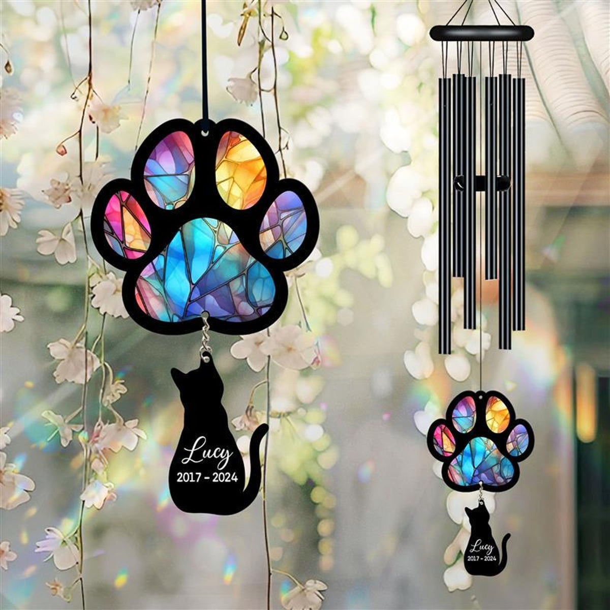 Personalized Pet Memorial Wind Chime, Remembrance Wind Chime, Pet Suncatcher Wind Chime, Cat Paw, Cat Loss, Cat Memorial, In Loving Memory