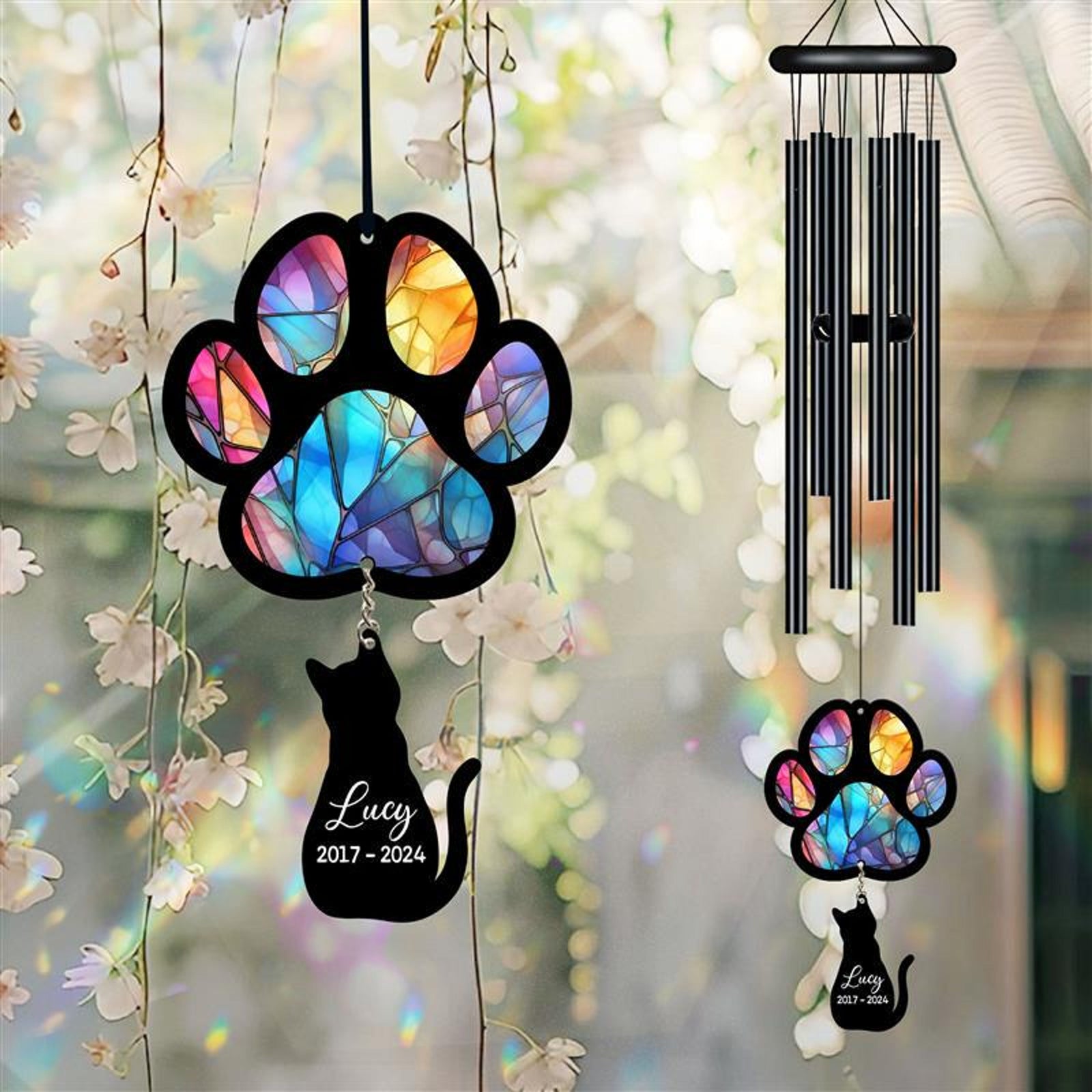 Personalized Pet Memorial Wind Chime, Remembrance Wind Chime, Pet Suncatcher Wind Chime, Cat Paw, Cat Loss, Cat Memorial, In Loving Memory
