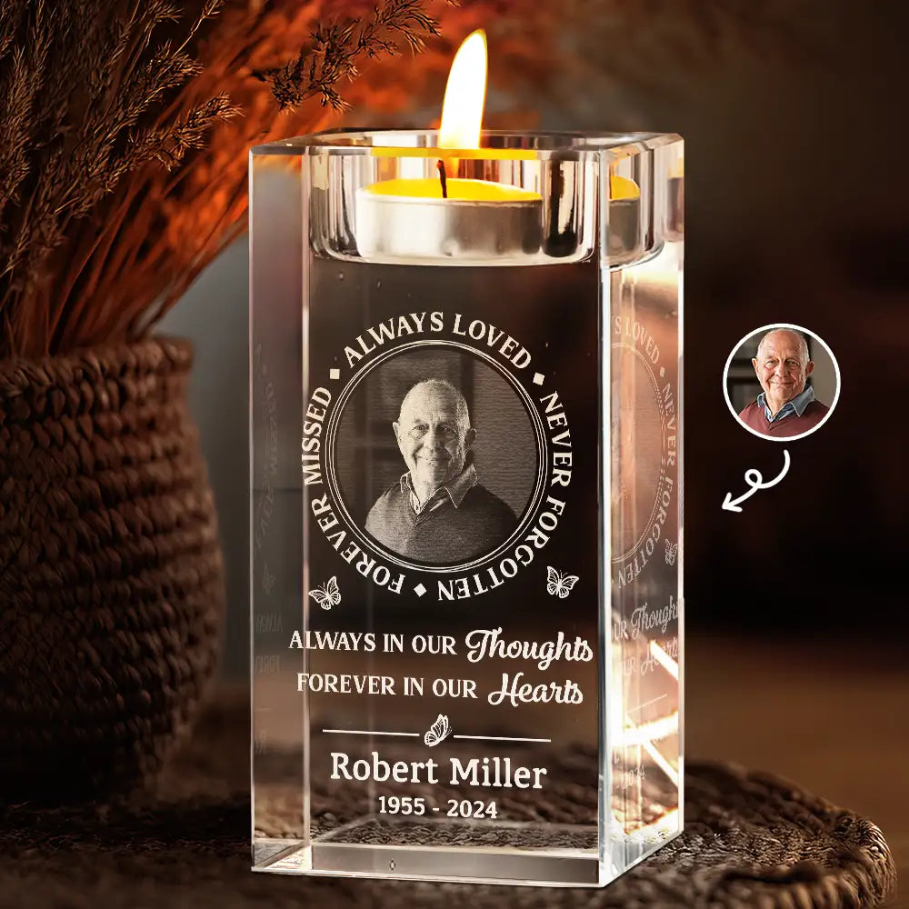 Always Loved Never Forgotten - Personalized Crystal Candle Holder - Memorial Gift For Family