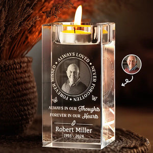 Always Loved Never Forgotten - Personalized Crystal Candle Holder - Memorial Gift For Family
