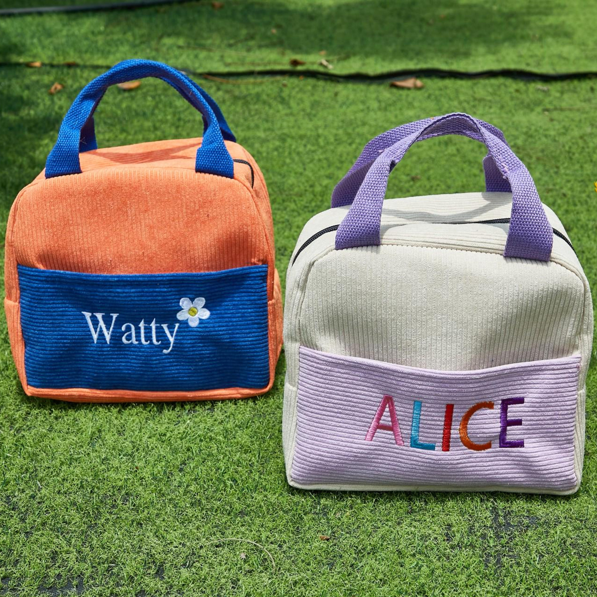 Embroidery Name Lunchbox Bag Corduroy Personalized Lunch Bag With Yarn Name Gift for Kid Gifts, Back to School Kid Lunch Bag
