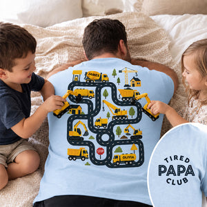Tired Dads Club Construction Car Track Massage - Personalized Shirt - Funny Gift For Dad, Husband