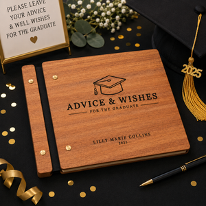 Advice & Wishes Graduation Guest Book - Class of 2026 - Personalized Engraved Wood Keepsake