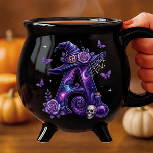 Alphabet Witchy Vibe - Personalized Halloween Black Ceramic Witch Mug - Halloween Gift For Family, Sisters, Friends, Siblings