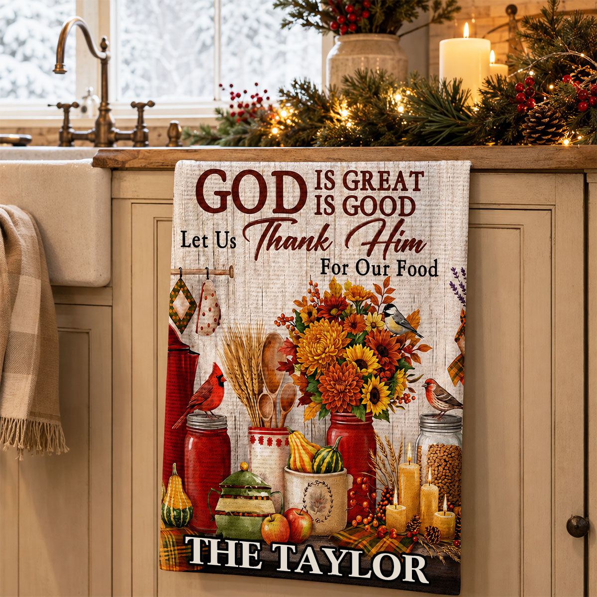 God Is Great God Is Good Let Us Thank Him For Our Food | Personalized Kitchen Towel