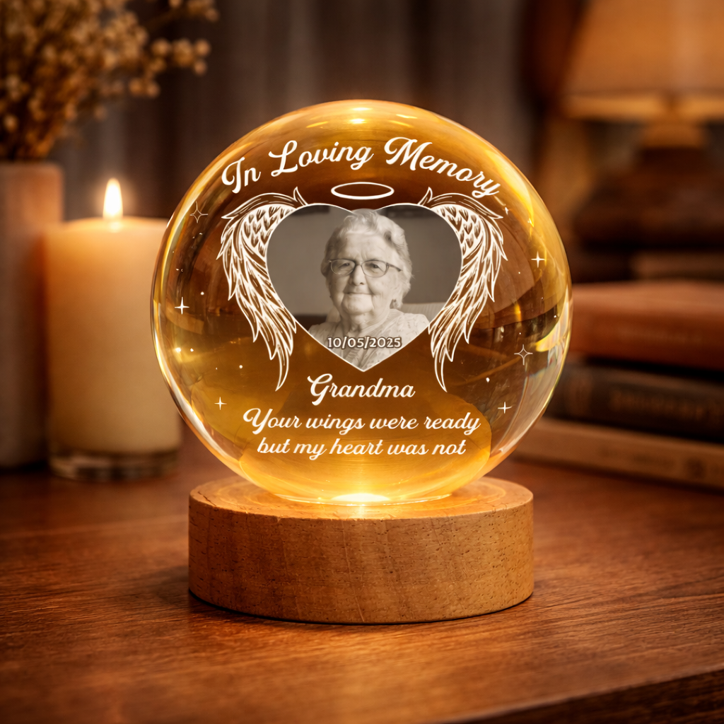 Your Wings Were Ready But My Heart Still Holds You - Personalized Crystal Ball Lamp - Memorial Gift