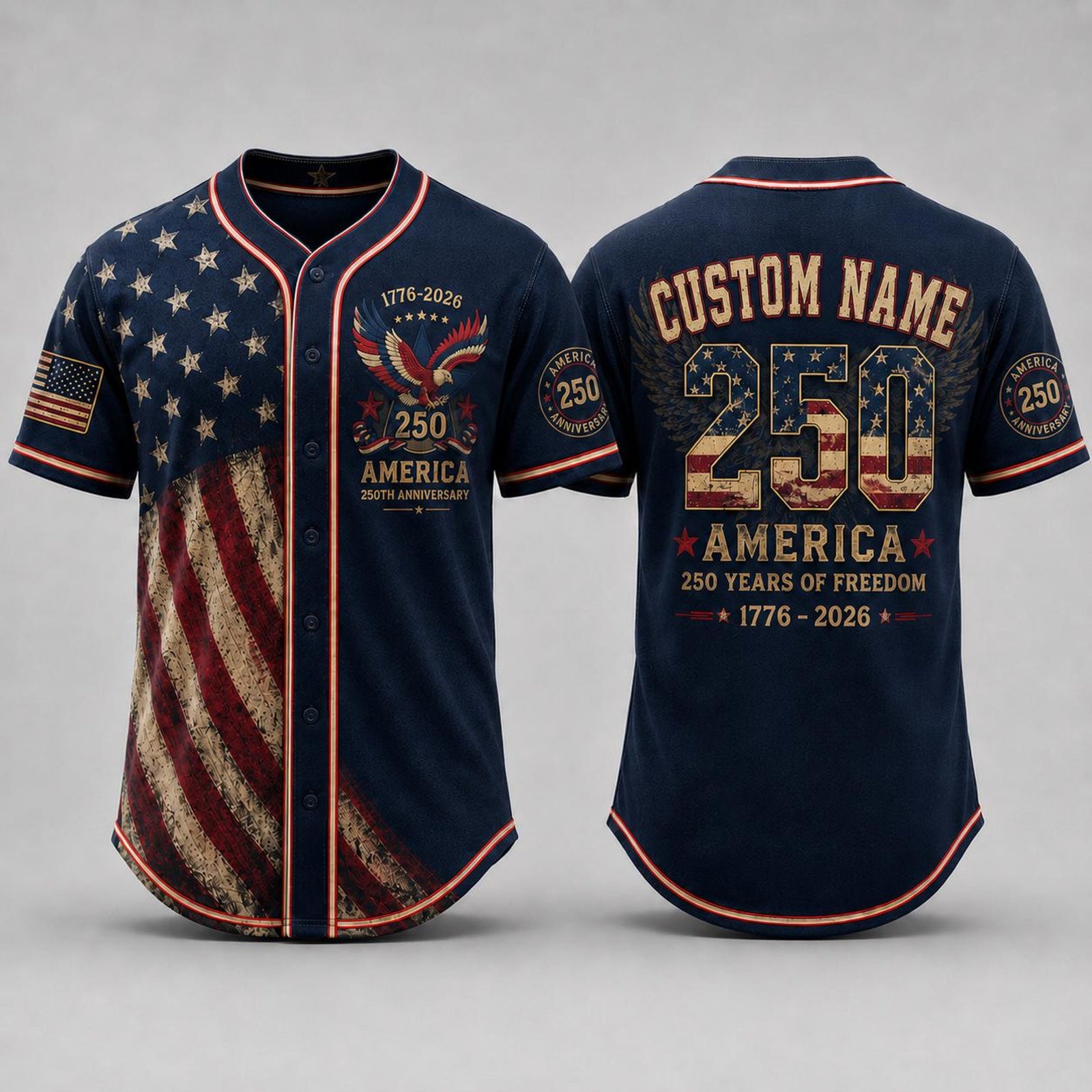 America 250th Anniversary Baseball Jersey, Custom Name USA Jersey, 1776 2026 Patriotic Shirt, 4th of July Gift, Freedom Jersey