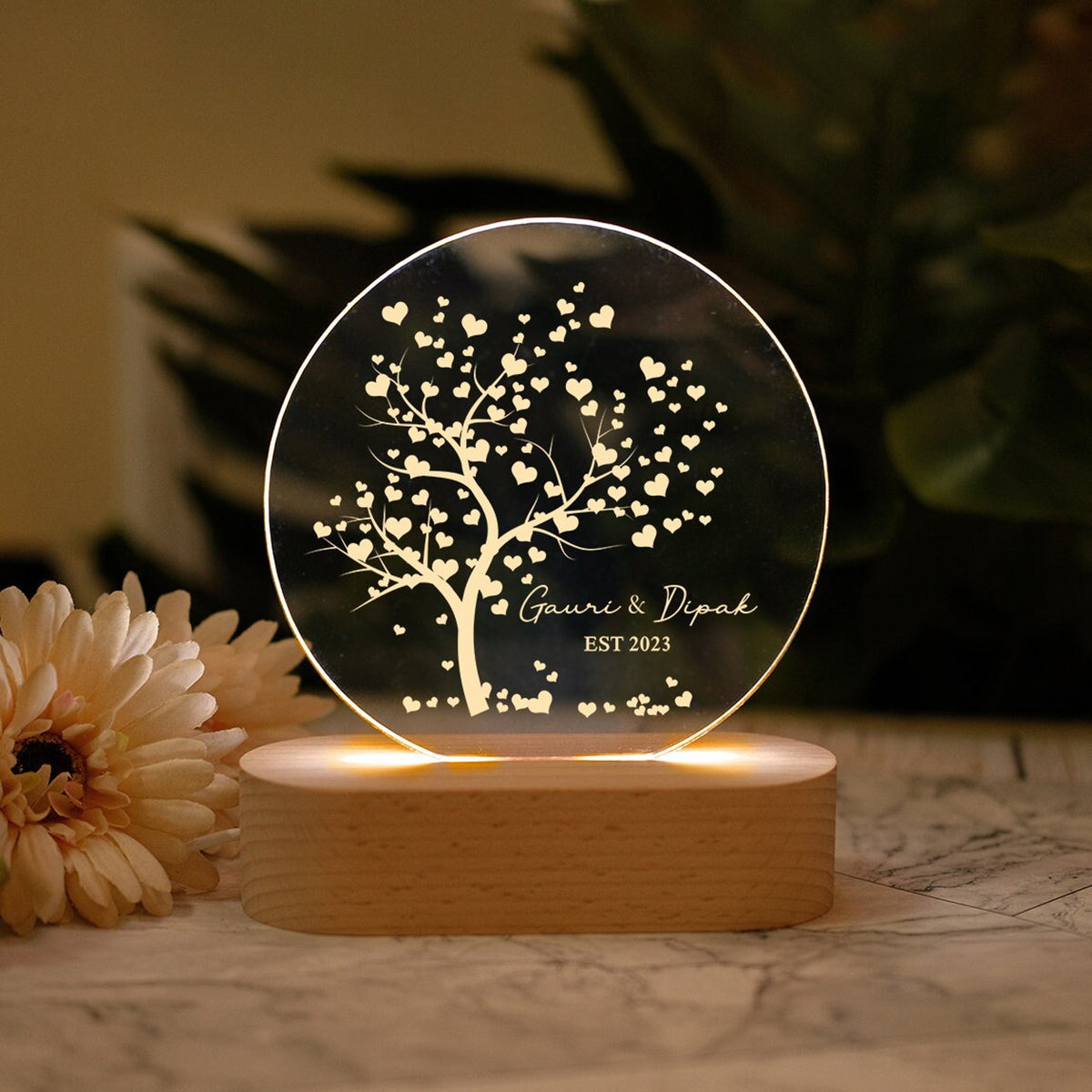 Tree of Hearts Personalized Couples LED Night Light, Anniversary Gift, Valentine's Day Gift For Couple