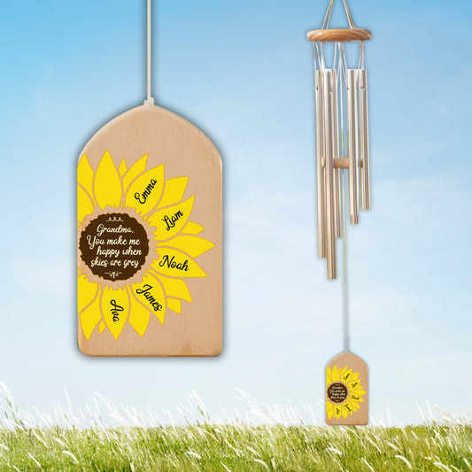 You Make Me Happy Sunflower - Personalized Windchime - Gift For Mom, Mother's Day, Birthday Gift