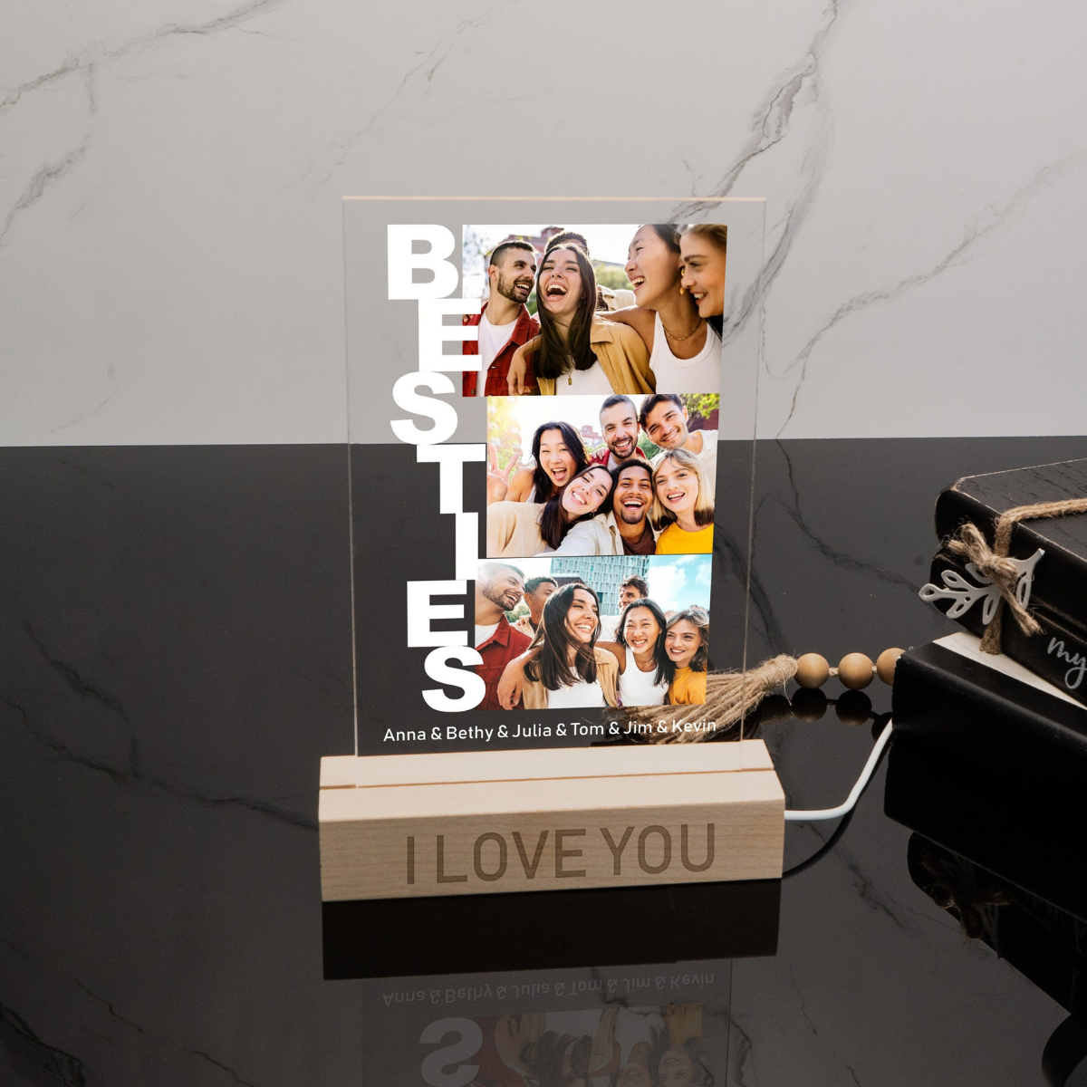 Personalized Besties Photo Collage, Personalized 3D LED Light Wooden Base, Gift For Friends, Besties