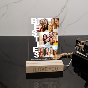 Personalized Besties Photo Collage, Personalized 3D LED Light Wooden Base, Gift For Friends, Besties