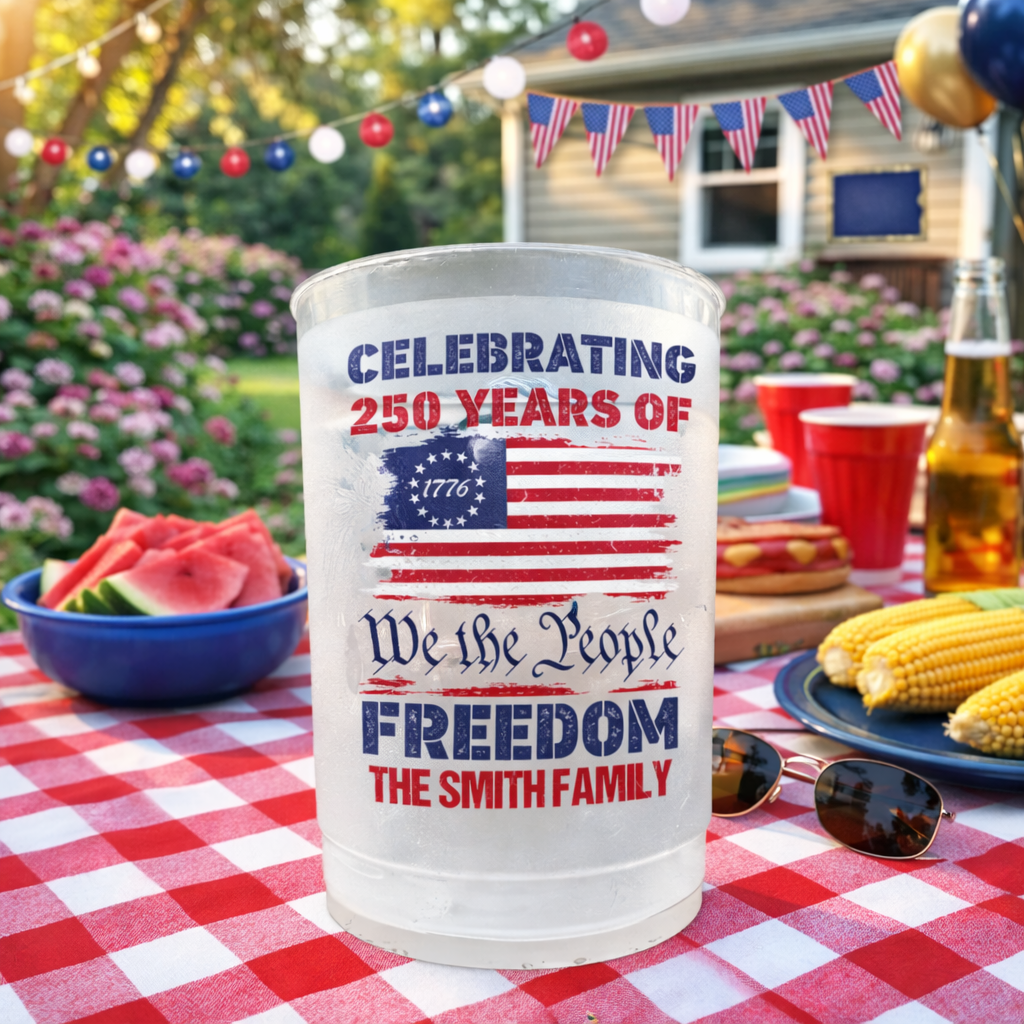 We The People Celebrate Our Freedom - Personalized Plastic Frosted Water Cup - Patriotic Gift For Family, 4th Of July Gift