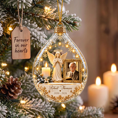 Personalized Memorial Angel Ornament, Custom Photo In Loving Memory Keepsake