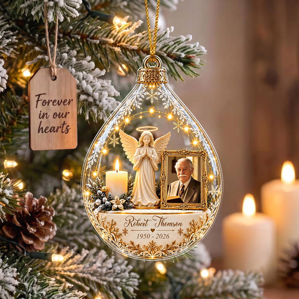 Personalized Memorial Angel Ornament, Custom Photo In Loving Memory Keepsake
