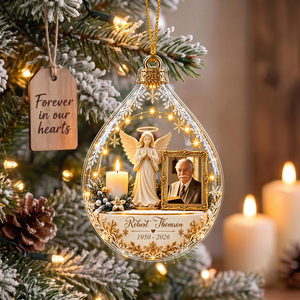 Personalized Memorial Angel Ornament, Custom Photo In Loving Memory Keepsake