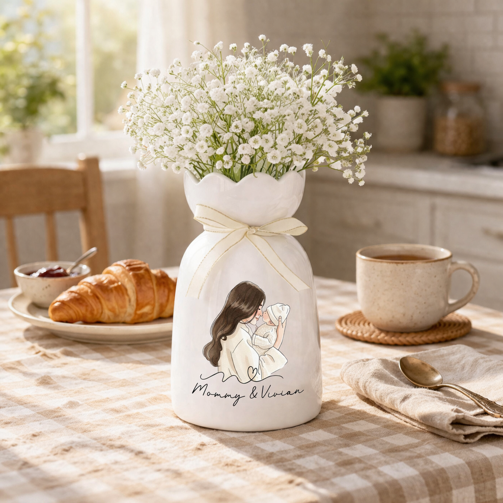 Personalised Mom Photo Ceramic Petal Vase, Mothers Day Gifts, Gift For Her, Gift For Mom, Grandma
