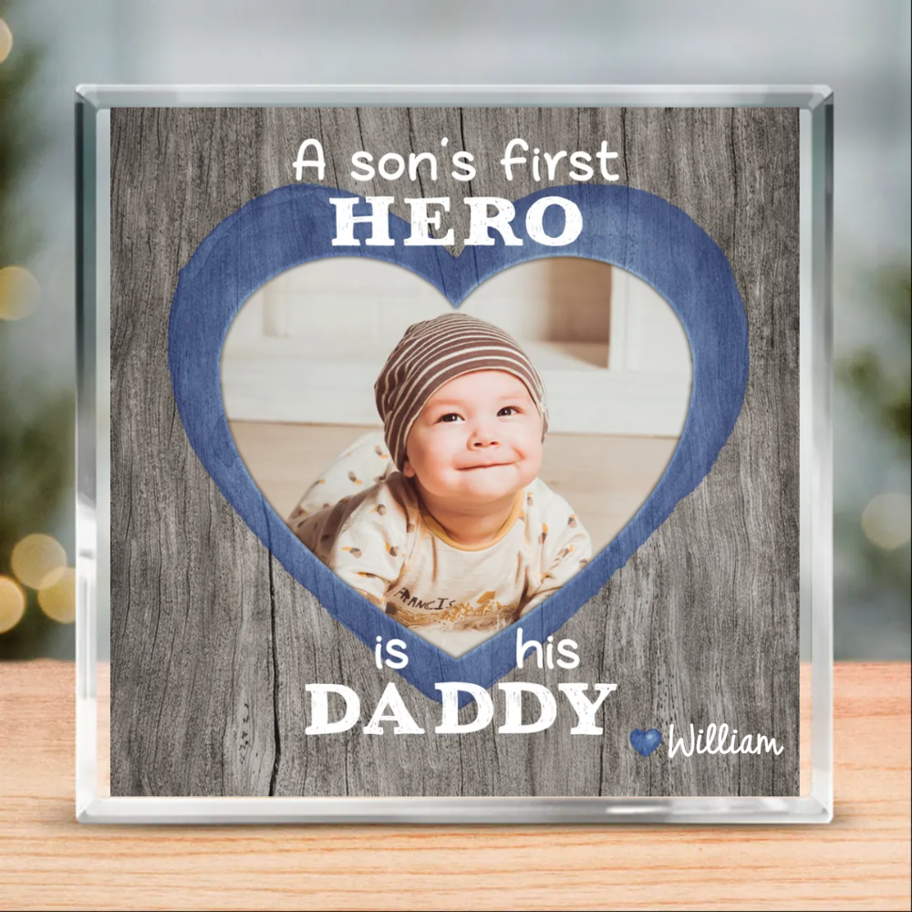 A Son's First Hero Photo Acrylic Block, First Fathers Day Gift From Baby Boy Baby Girl, Father's Day, Birthday Gift