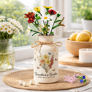 Mom Grandma's Garden Bouquet - Personalized Ceramic Vase - Gift For Mom, Grandma, Mother's Day Gift