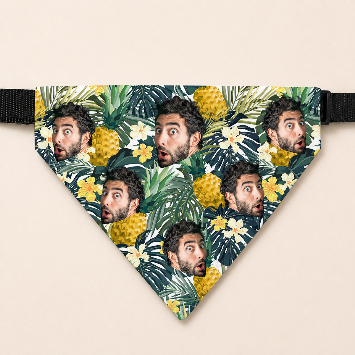 Summer Tropical Hawaiian Pineapple Pattern - Personalized Photo Dog Bandana Collar