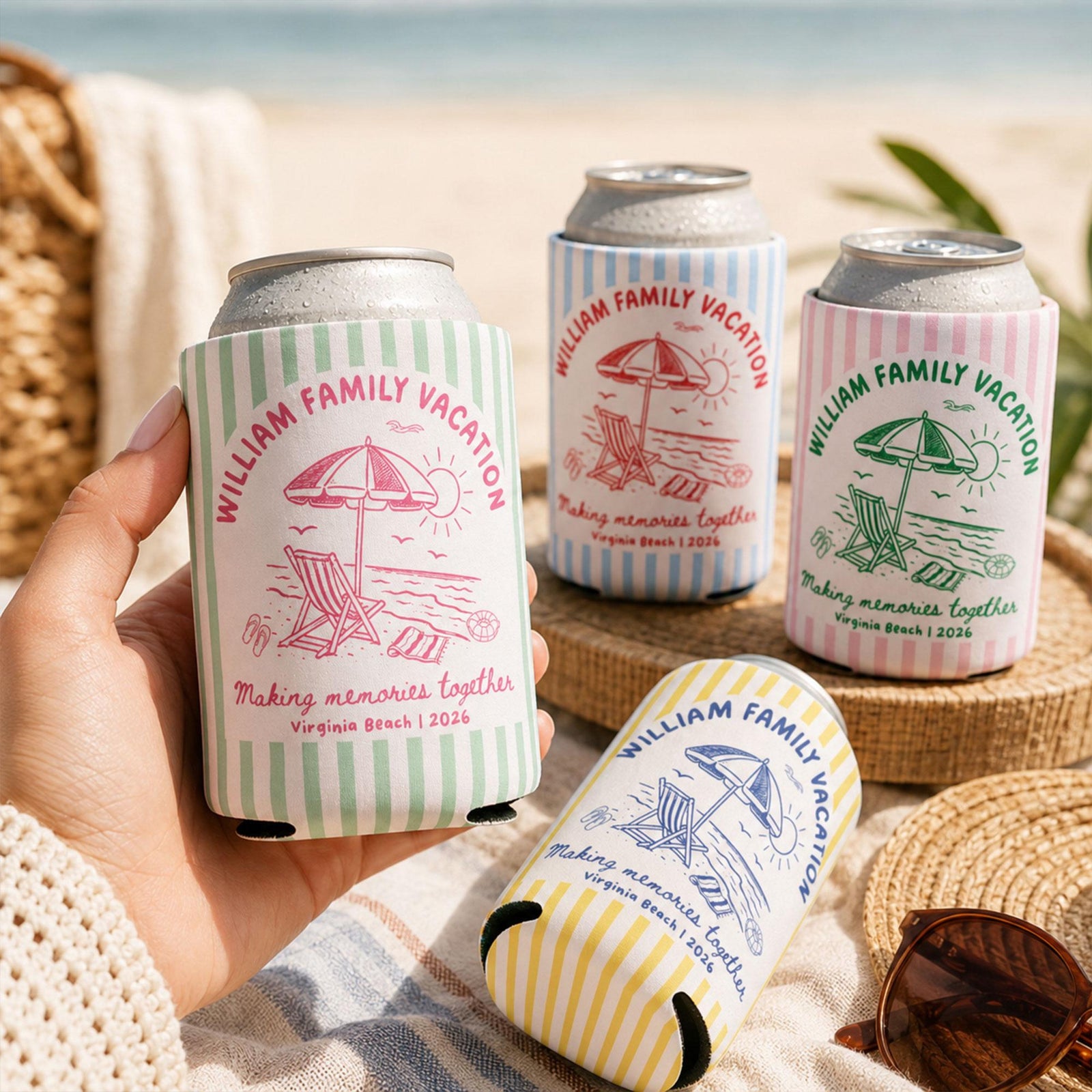 Custom Beach Family Vacation Can Coolers, Personalized Family Reunion Beer Huggers, Matching Coastal Vacation Gift, Family Summer Vacation 1_b62a437a-e080-434f-bc01-3db115327a7d.jpg