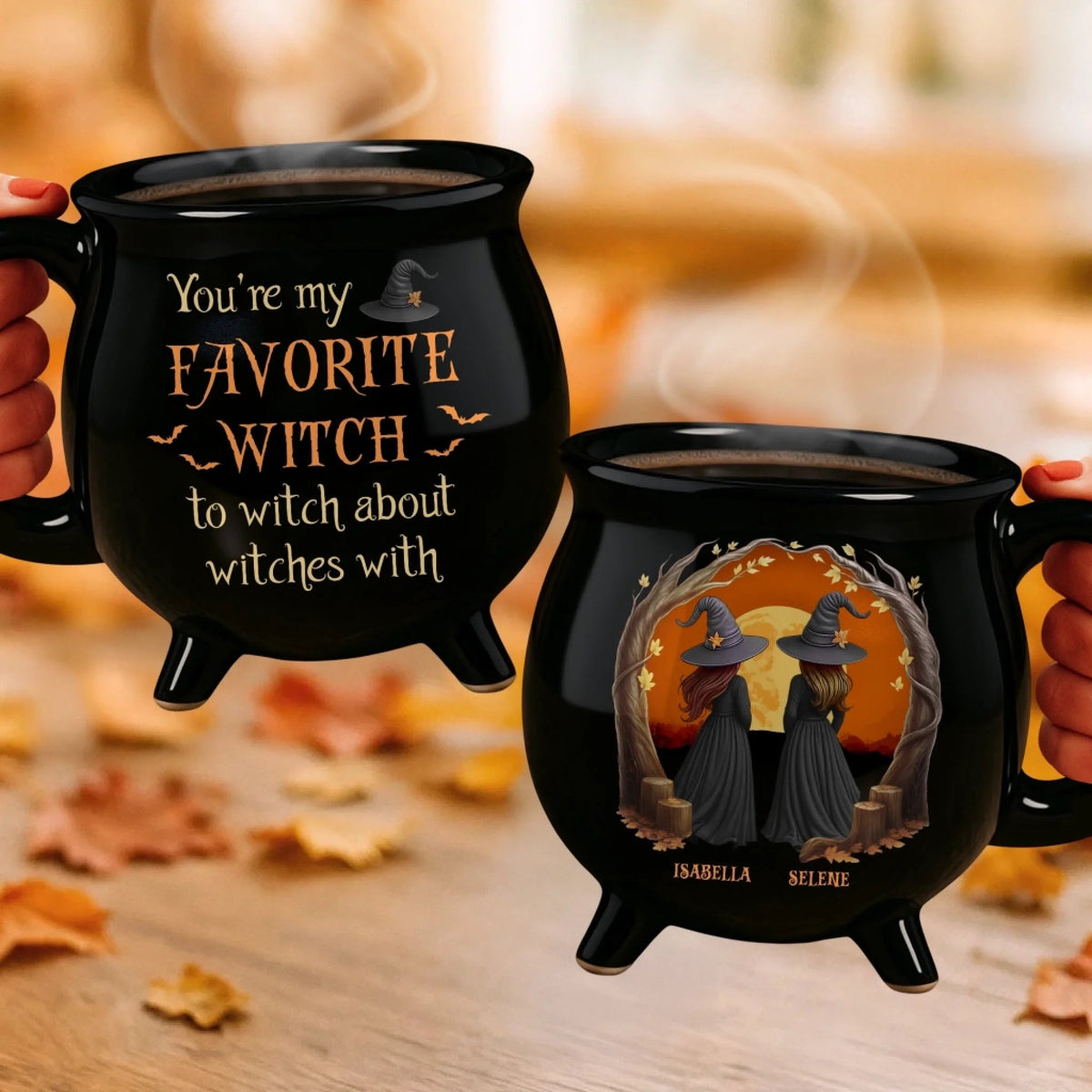 Broomate Witches - Personalized Halloween Black Ceramic Witch Mug - Halloween Gift For Family, Sisters, Friends, Siblings
