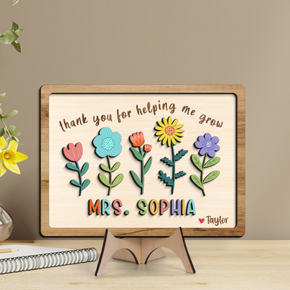 Thank You for Helping Me Grow, Teacher Appreciation Gifts, Teacher Desk Decor, Teacher Wooden Sign, Preschool Teacher Gift, Custom Teacher Sign