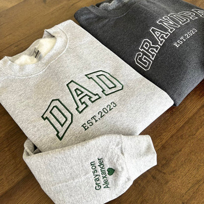 Mom, Dad Est Year With Kids Name Embroidered Shirt