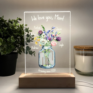 Flower Vase For The Best Mom - Personalized 3D LED Light Wooden Base - Gift For Mom, Mother's Day Gift