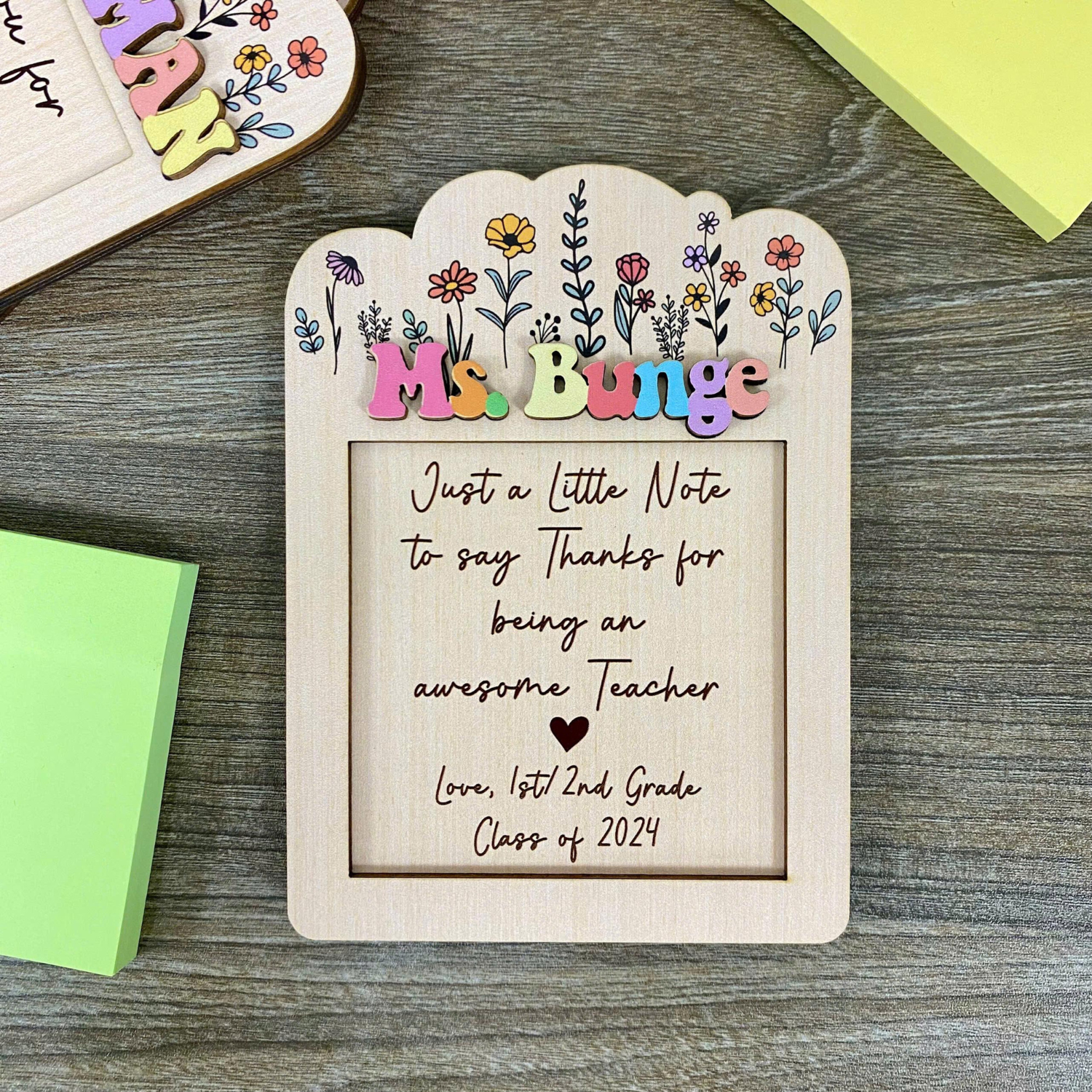 Sticky Note Holder Teacher Gift, Post Note Holder for Teacher Appreciation Gift, Notes Holder Teacher Name Gift, Teacher Gift for Desk