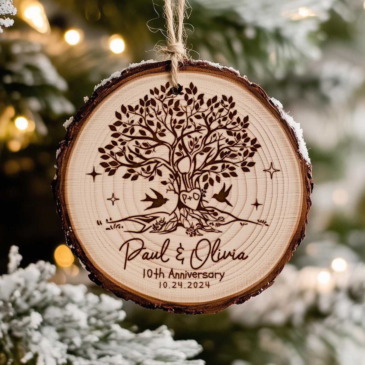 Personalized 10th Anniversary Ornament, 10th Wedding Anniversary Wood Ornament, Gift for Couples, 10 Year Anniversary Gifts for Him or Her