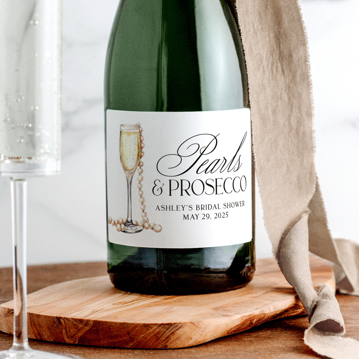 Pearls and Prosecco Bachelorette Champagne Labels, Pearl Bridal Shower Champagne Bottle Stickers, Elegant Bachelorette Bridal Shower Favor