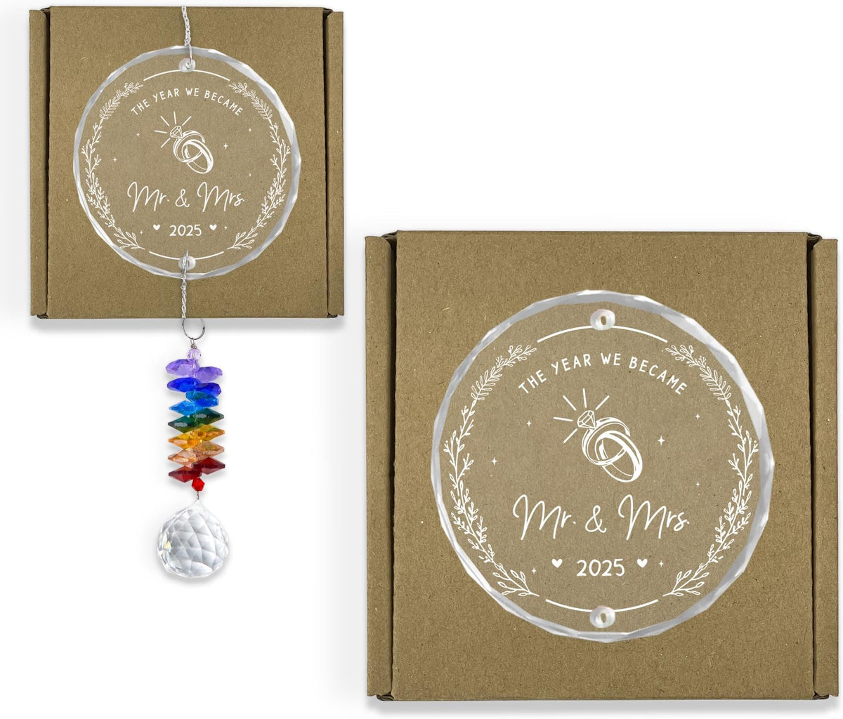 The Year We Became Mr & Mrs, Gifts for Couple, Wedding Keepsake Ornament, Romantic Engagement Gift Idea, Glass & Crystal Heart Hanging Decor