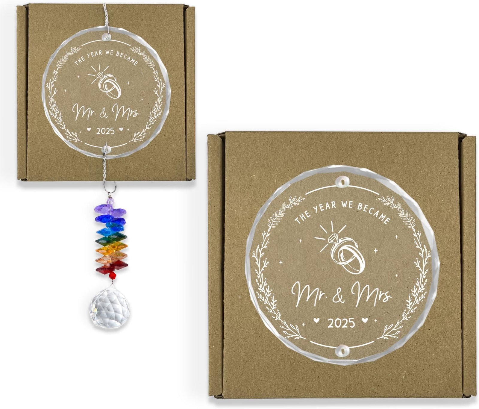 The Year We Became Mr & Mrs, Gifts for Couple, Wedding Keepsake Ornament, Romantic Engagement Gift Idea, Glass & Crystal Heart Hanging Decor