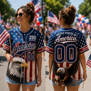 Personalized America Baseball Jersey, USA 250th Anniversary Jersey, Custom Name Number Patriotic Eagle Shirt, 1776 2026 4th of July Gift