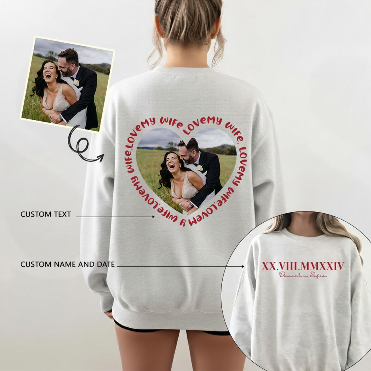 Valentine Heart Custom Text Shirt, Personalized Roman Numeral Date, Name & Picture Gift for Couple, Anniversary