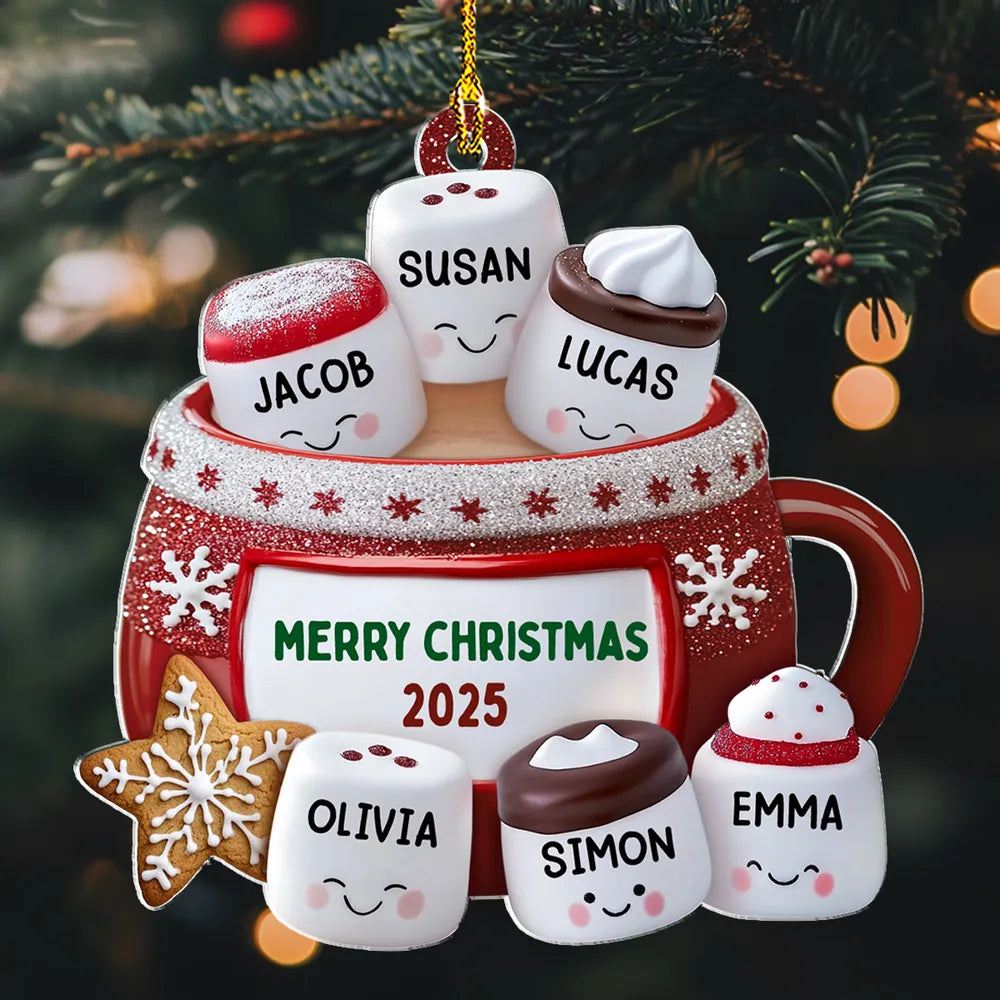 Cozy Cocoa With The Marshmallow Crew - Personalized Acrylic Ornament - Christmas Gift For Family