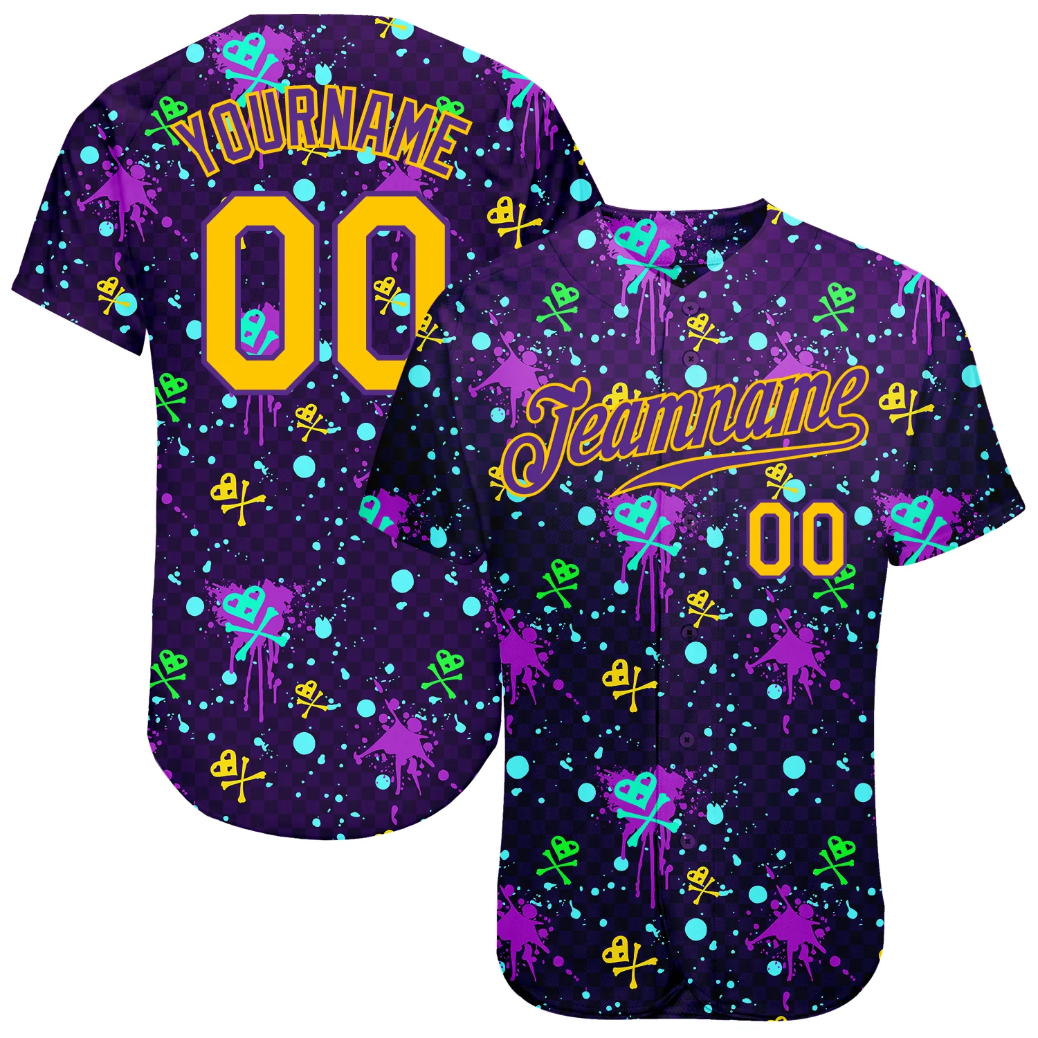 Custom Graffiti Pattern Royal-Old Gold 3D Authentic Baseball Jersey