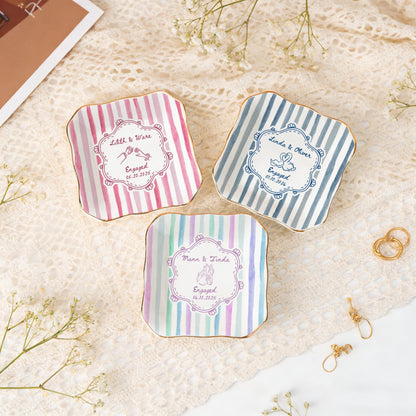 Personalized Wedding Ring Dish, Colorful Stripe Jewelry Dish for Couple, Sentimental Gift for Bride, Engagement Gift, Anniversary