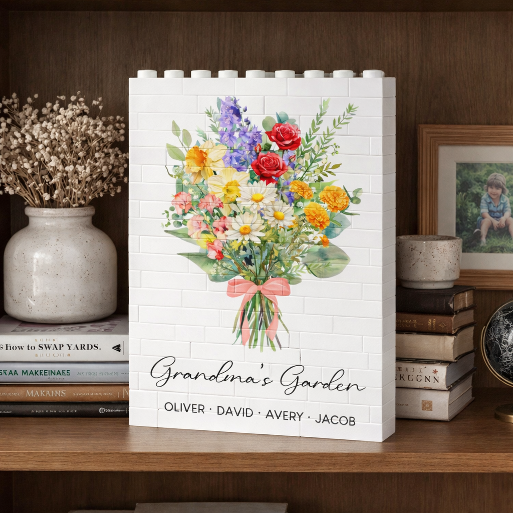 Custom Birth Month Flower Building Block, Personalized Birth Month Flower Block, Grandma's Garden, Mother's Day Gifts, Gift For Grandma
