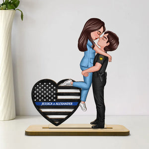 Hero Couple Hugging Kissing Keepsake Gift by Occupation Personalized Wooden Plaque, Valentine's Day Gift For Couple