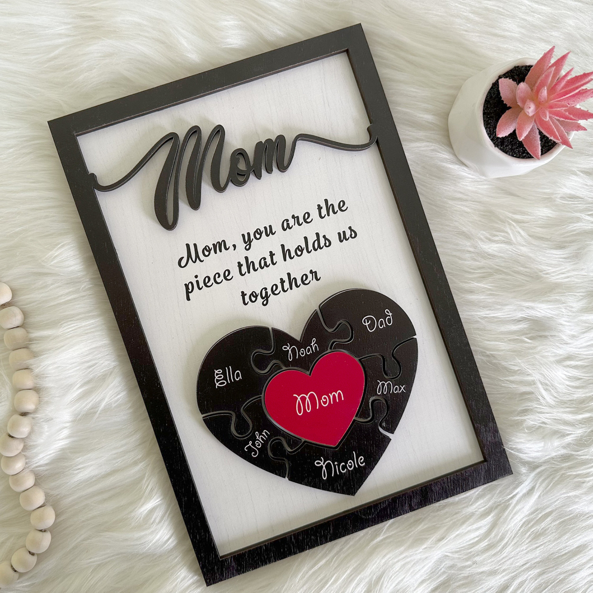 Personalized Puzzle Mom Sign Mother's Day, Love Heart Engrave, Gifts From Kids, Personalized Grandma, Wooden Sign, Puzzle Pieces