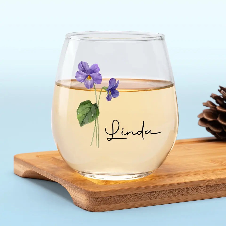 Birth Month flower & Name - Personalized Wine Glass - Gift For Best Friends, BFF, Sisters