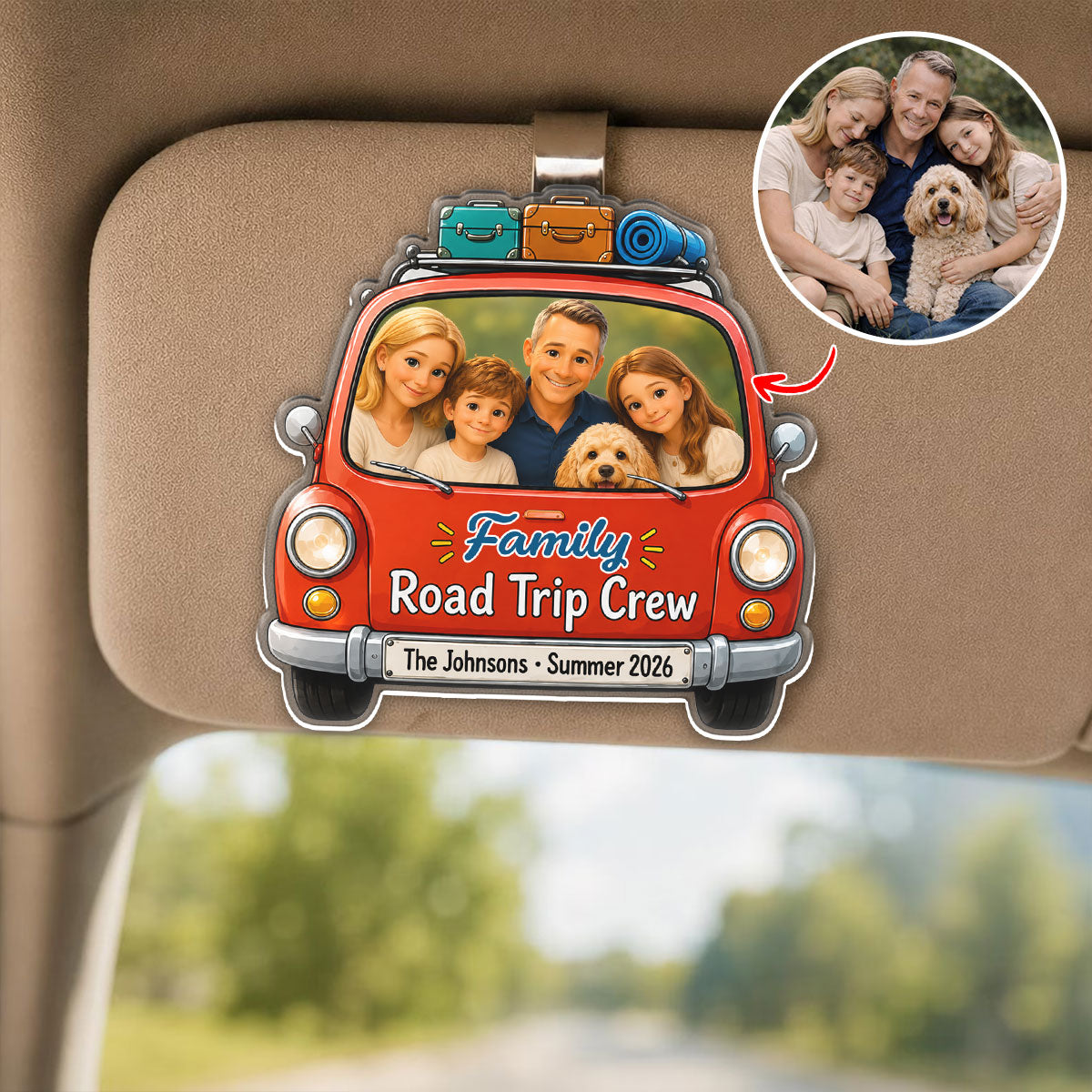 Family Crew - Custom Family Photo Car Visor Clip, Personalized Vacation Decor Accessory