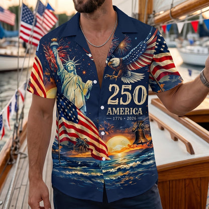 Men's Hawaiian Shirt America's Freedom 250th Anniversary,1776-2026 Patriotic Short Sleeve Button Down Vintage Shirt,United States 250 Years